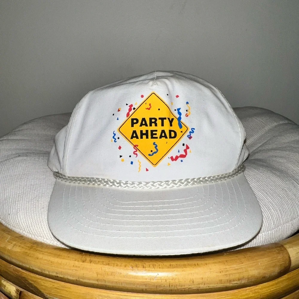 Vintage NISSIN White 'Party Ahead' Celebration Cap